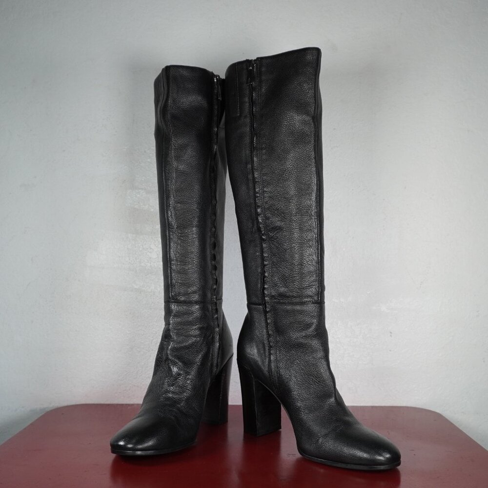 Women's Kenneth Cole Black Leather Knee High Chunky Heel Long Fashion Boots 9.5 - Picture 5 of 10